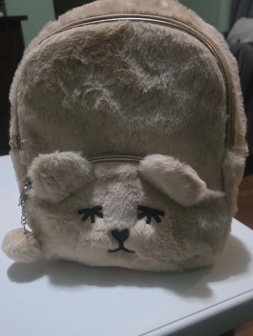 wonder nation Plush Beige Animal Face Kids Backpack